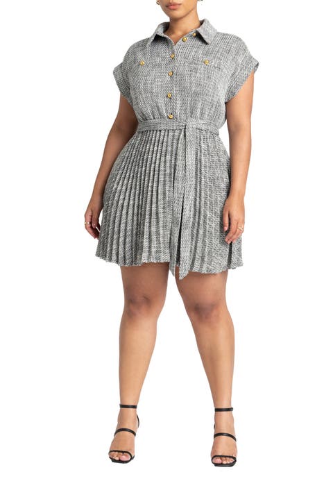 Tweed Pleated Mini Shirt Dress (Plus Available)