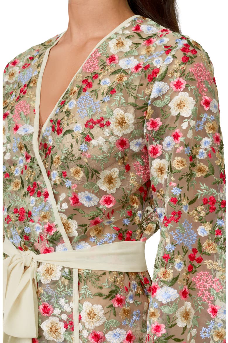 Floral Embroidered Tie Waist Robe, Alternate, color, TROPICAL
