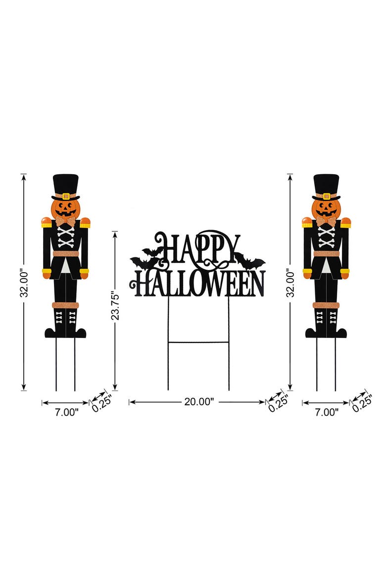 Set of 3 Halloween Metal Nutcracker and HAPPY HALLOWEEN Yard Stake, Alternate, color, Black