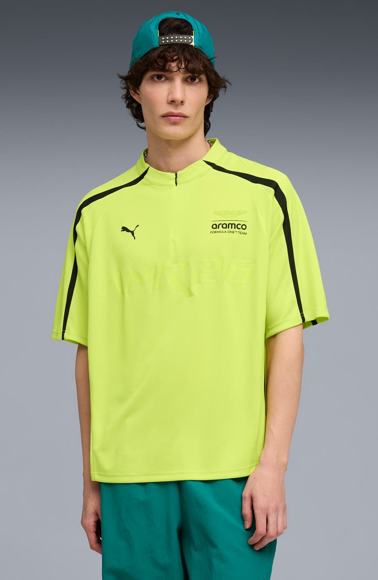 PUMA x AMF1 Lifestyle Short Sleeve Quarter Zip Jersey, Alternate, color, Lime Shimmer