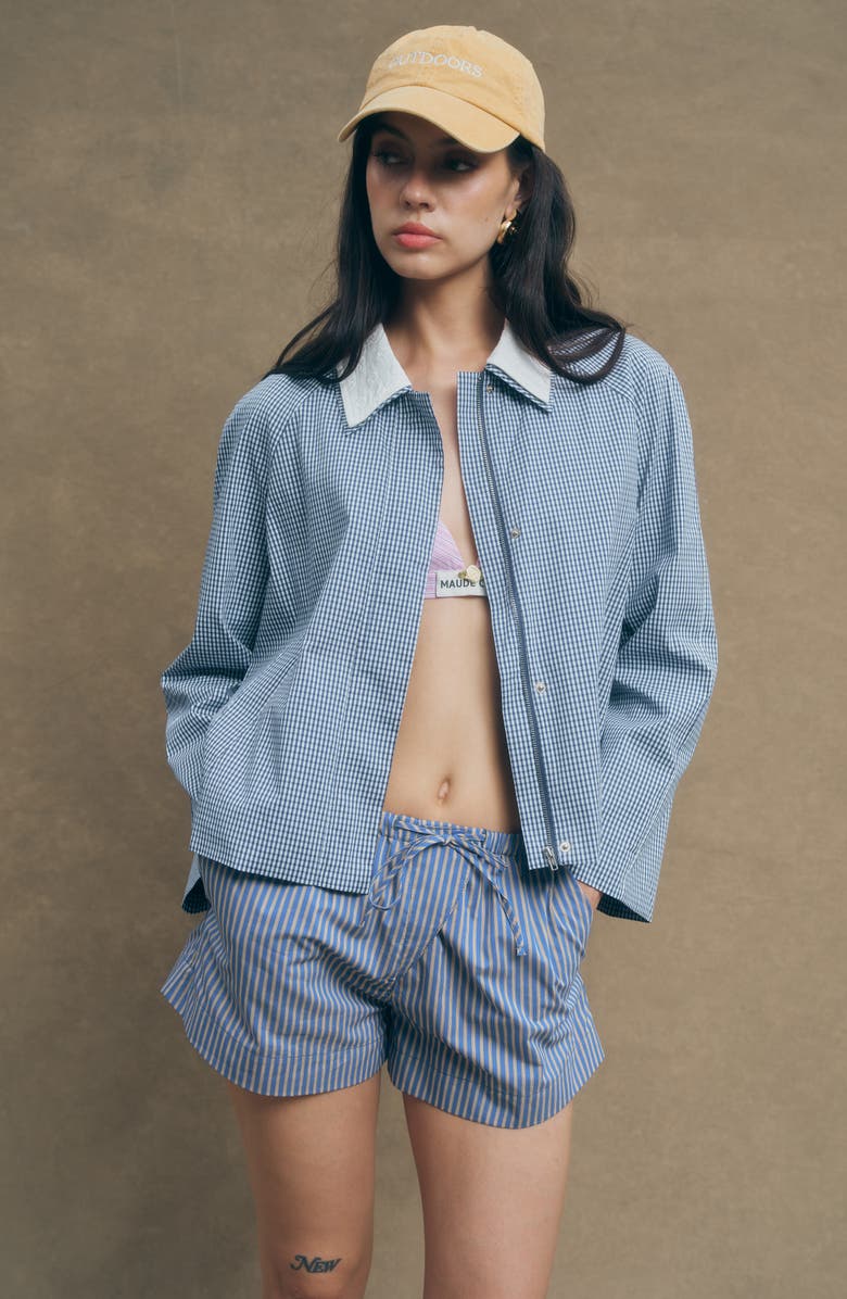 MAUDE CLUB Milton Cotton Gingham Jacket, Alternate, color, Navy Plaid