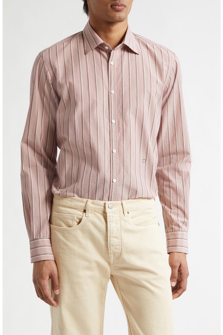 Genova Stripe Cotton Button-Up Shirt, Main, color, OLD ROSE