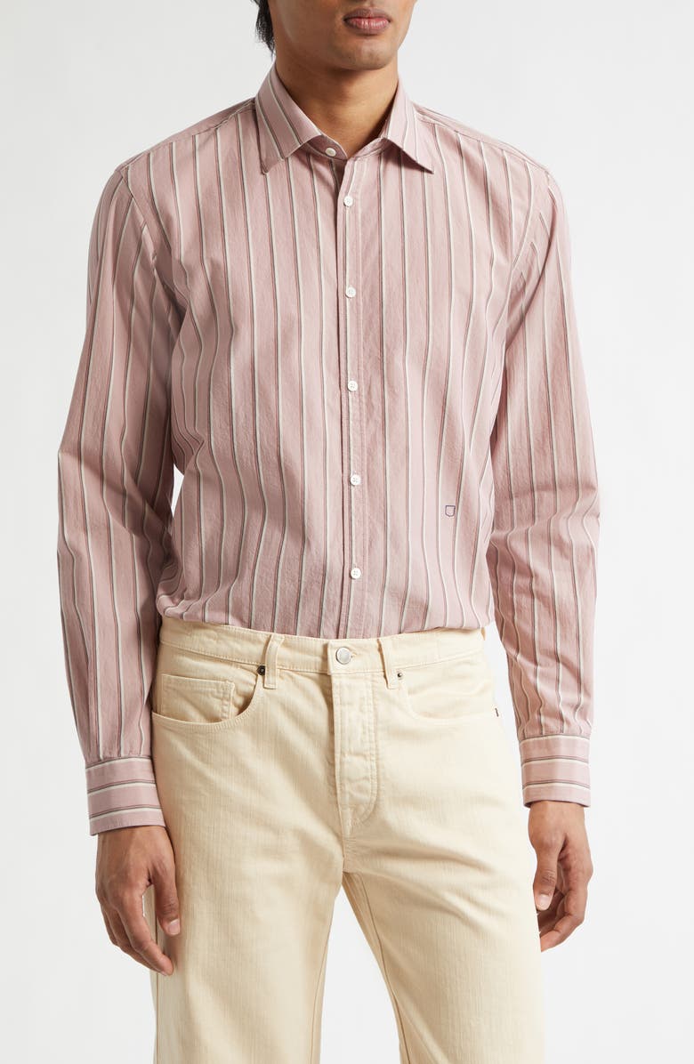 Massimo Alba Genova Stripe Cotton Button-Up Shirt, Main, color, Old Rose