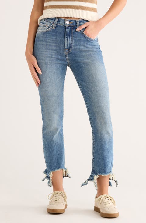 High Waist Slim Kick Flare Distressed Jeans (Elora)