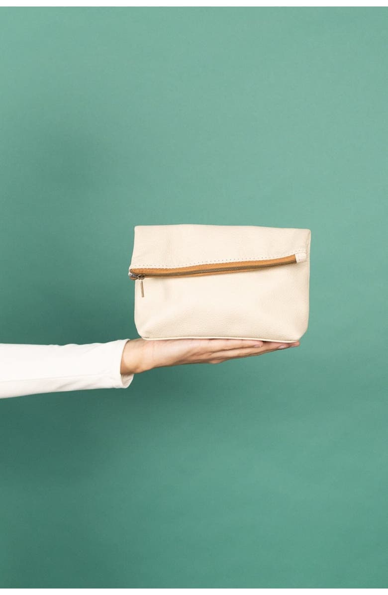 Deux Mains Asymmetric Makeup Bag, Alternate, color, Bone