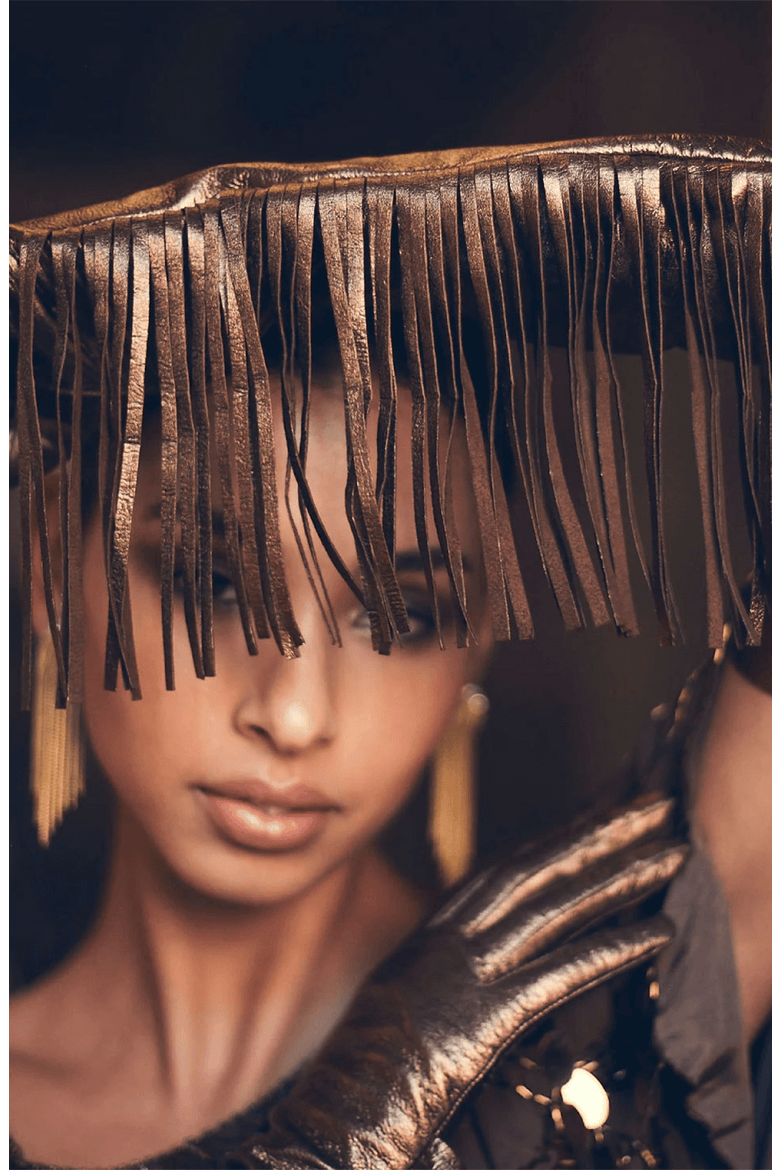 Runway Fringe Long Leather Gloves, Alternate, color, Bronze
