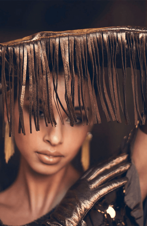 Seymoure Luxury Group Runway Fringe Opera Gloves In Brown