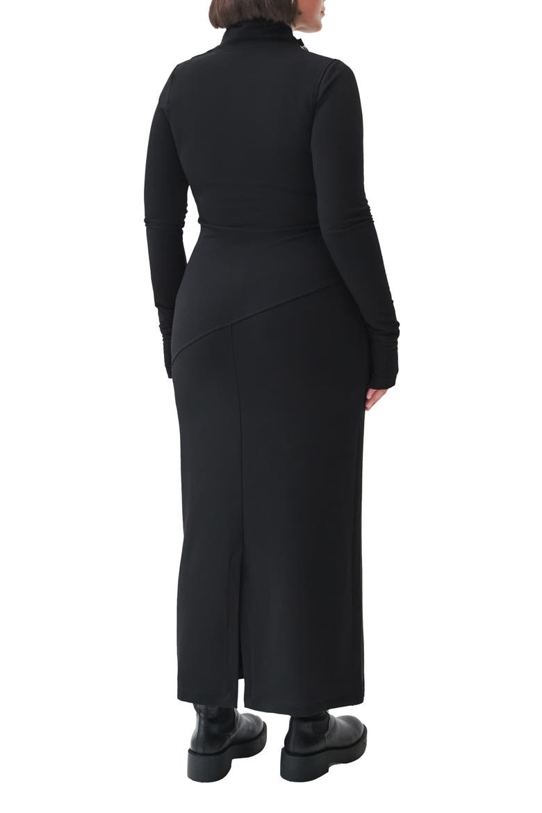 Broome Asymmetric Half Zip Long Sleee Maxi Dress, Alternate, color, BLACK