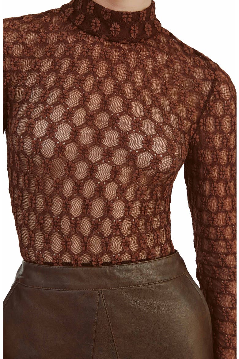 Adoni Long Sleeve Mesh Bodysuit, Alternate, color, CHOCOLATE