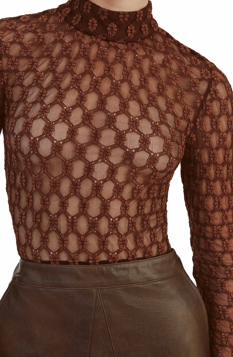 Bardot Adoni Long Sleeve Mesh Bodysuit, Alternate, color,