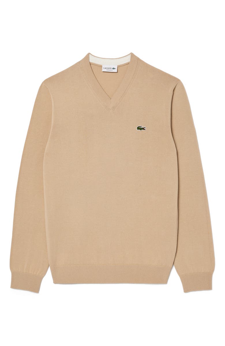 Lacoste V-Neck Cotton Sweater, Alternate, color, Viennese