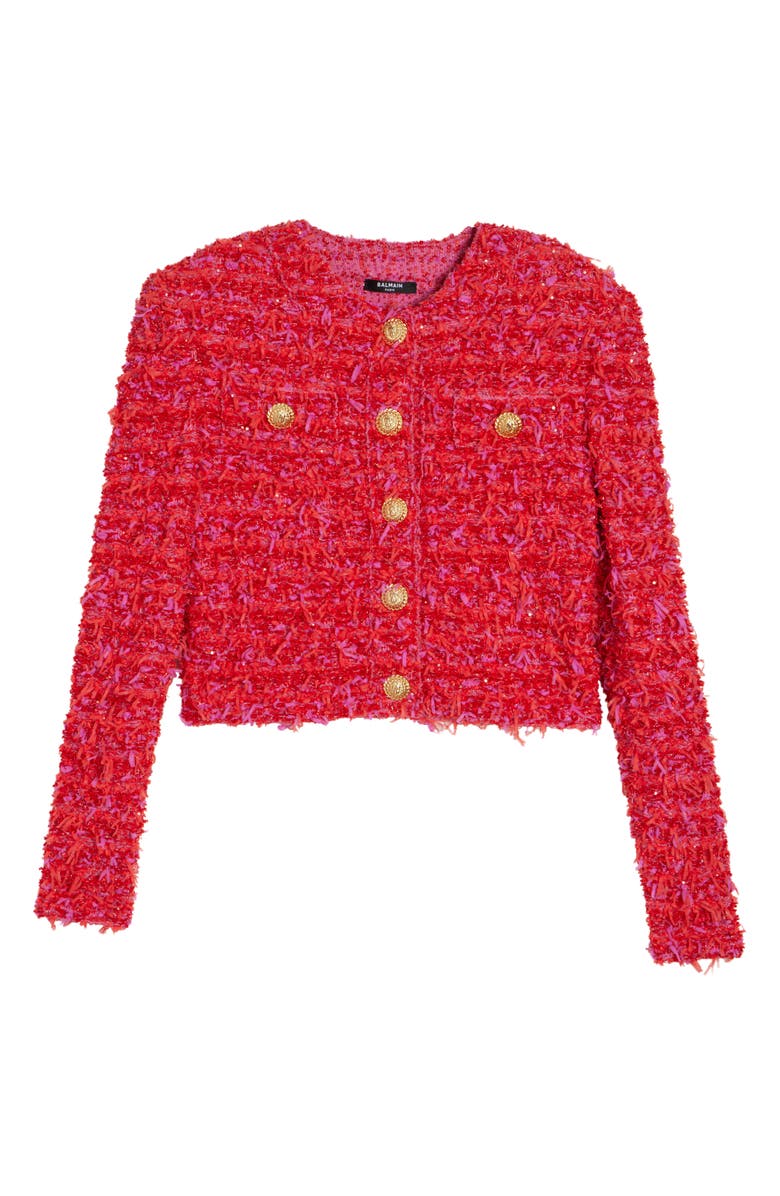Balmain Crop Sequin Tweed Jacket, Alternate, color, 