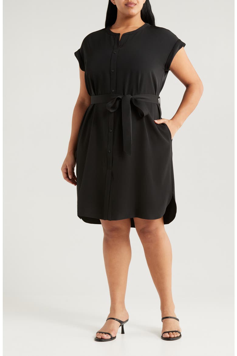 Blakely Knit Shirtdress, Main, color, BLACK