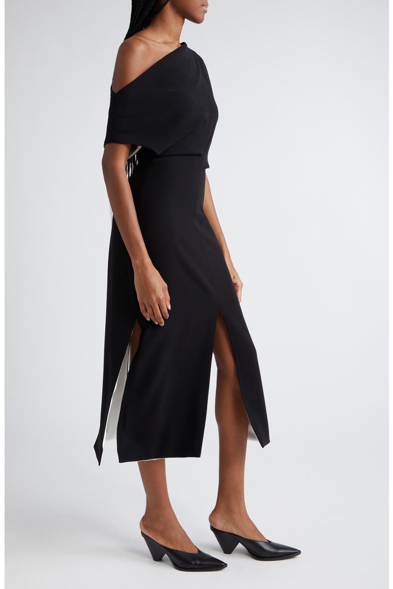 Rosa Off the Shoulder Matte Crepe Midi Dress, Alternate, color, BLACK