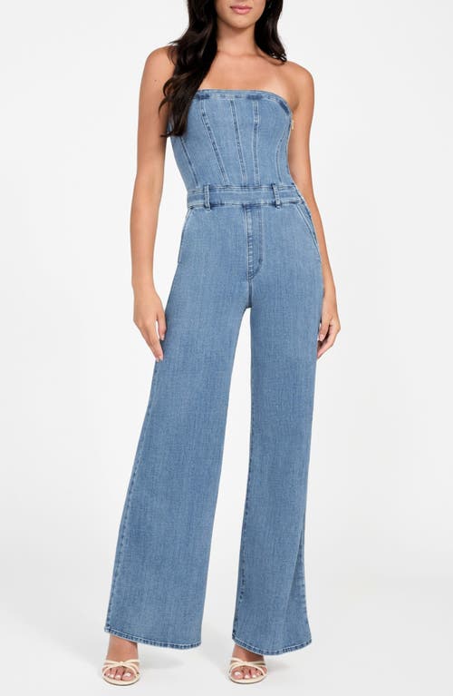 Guess Donna Strapless Denim Jumpsuit In Blue