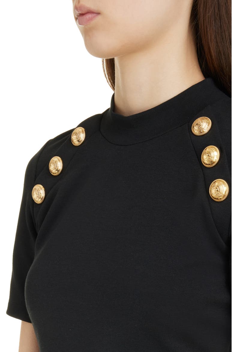 Button Detail Mock Neck T-Shirt, Alternate, color, BLACK