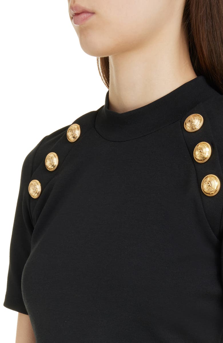 Balmain Button Detail Mock Neck T-Shirt, Alternate, color,