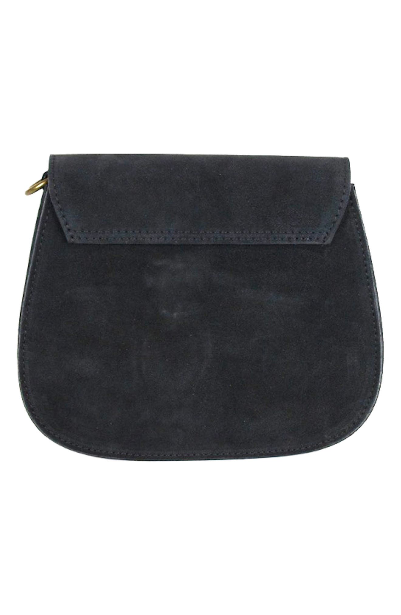 Annie Buckle Suede Crossbody Bag, Alternate, color, BLACK