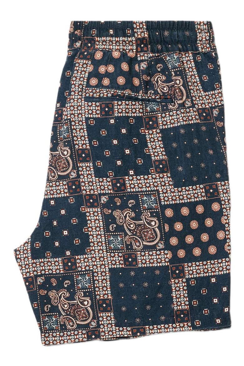 Daryl Patchwork Linen Drawstring Shorts, Alternate, color, DEEP BLUE