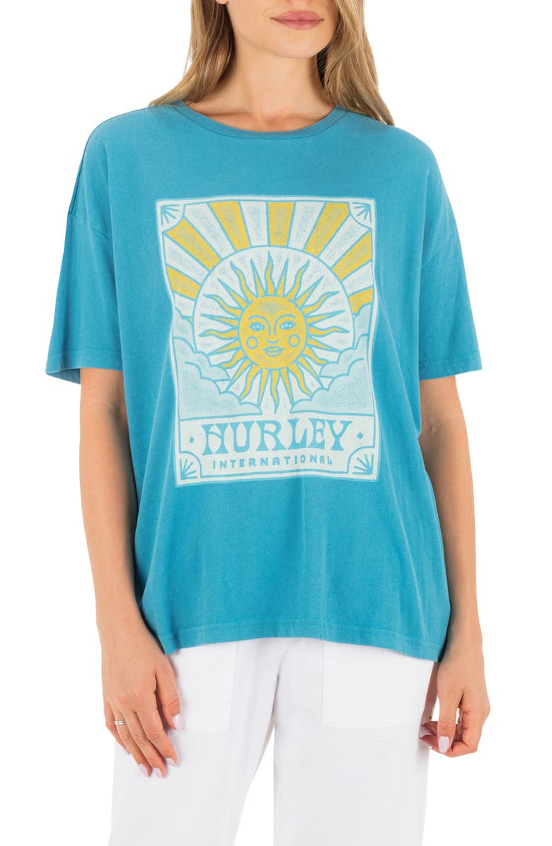 Hurley Lumina Boyfriend Oversize Cotton Jersey Graphic T-Shirt, Main, color, Blue Moon