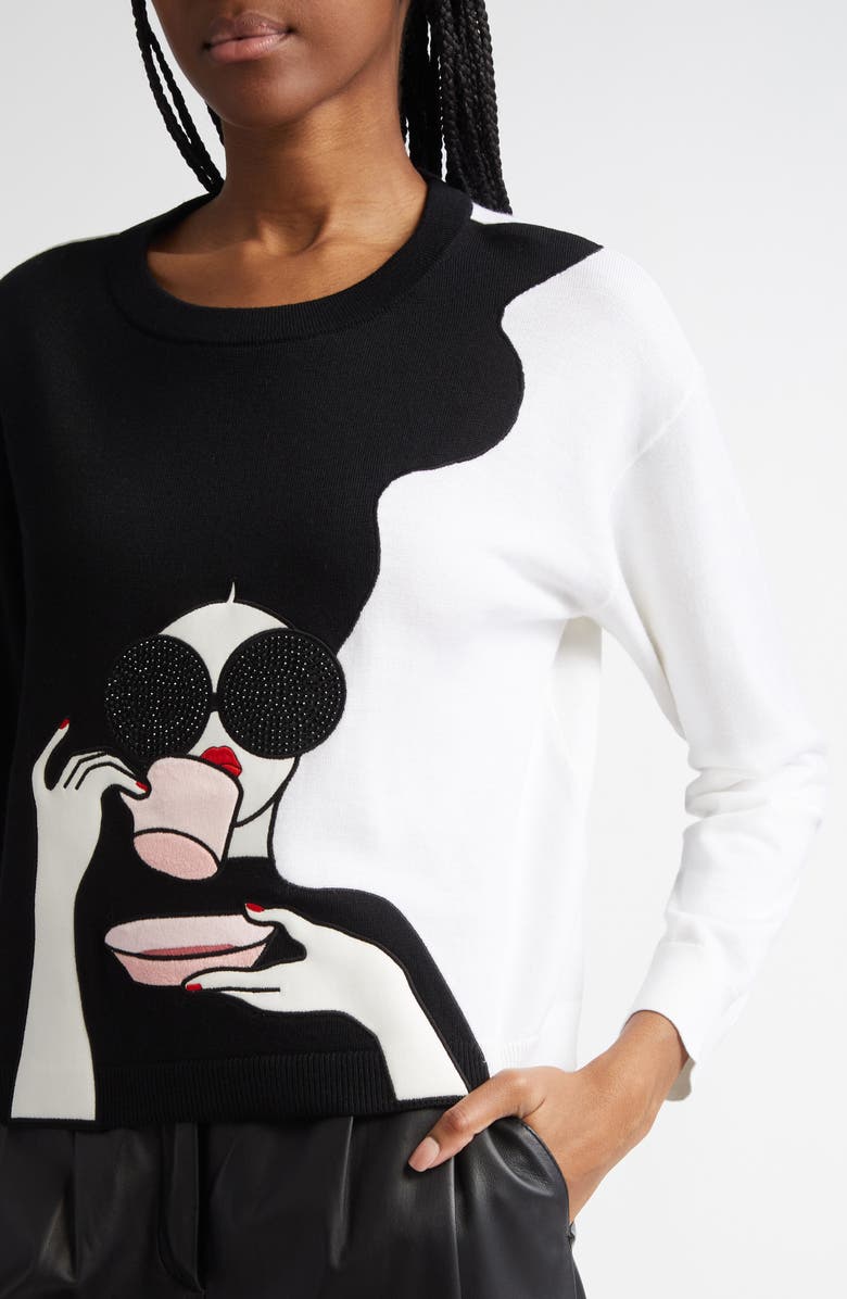 Alice + Olivia Gleeson StaceFace Stretch Wool Sweater, Alternate, color, 