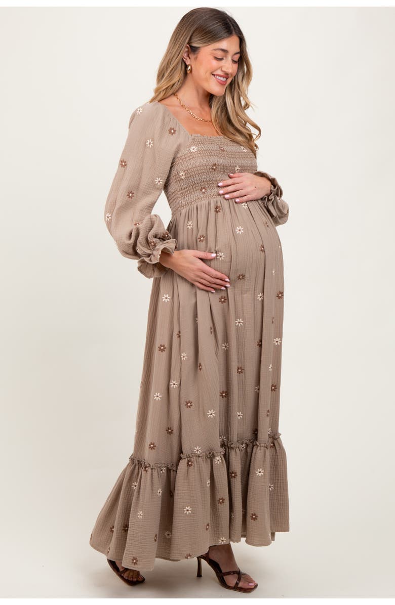 PinkBlush Long Sleeve Floral Accent Dress, Alternate, color, Grey