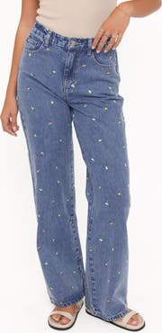 Petal & Pup Kendall Floral Embroidered Straight Leg Jeans