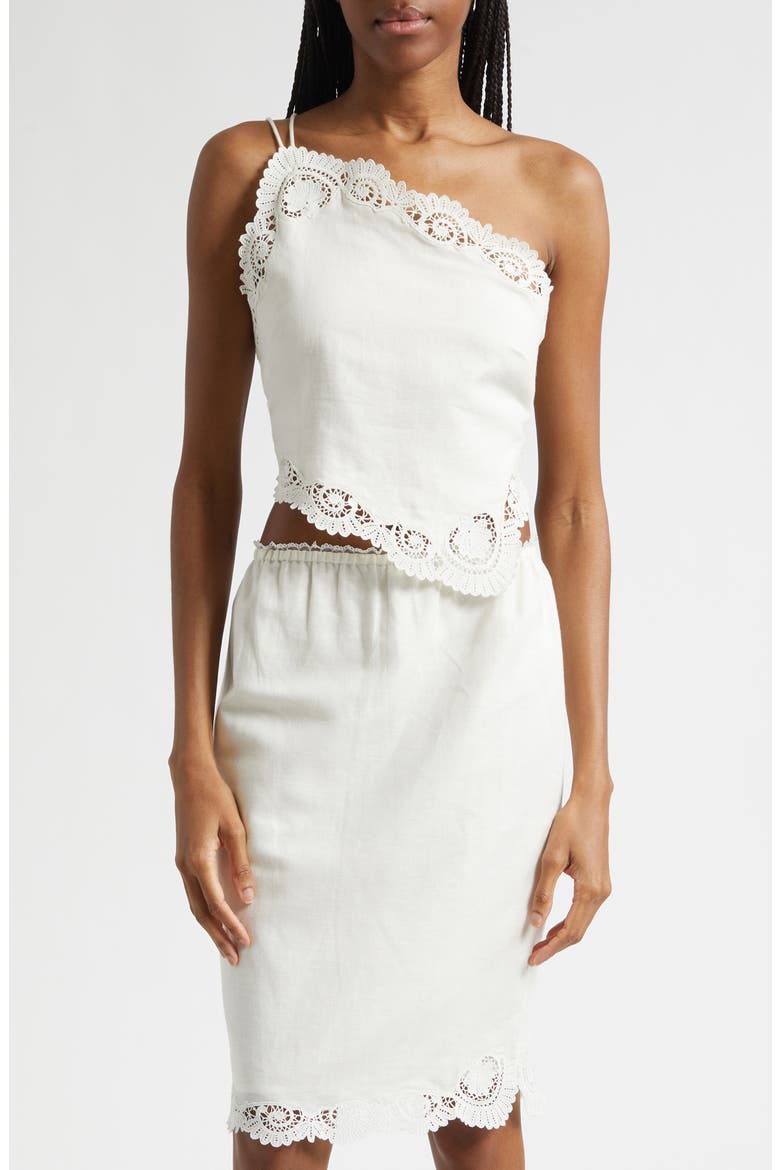 Darya Brodierie Trim One Shoulder Tie Back Top, Main, color, CREAM