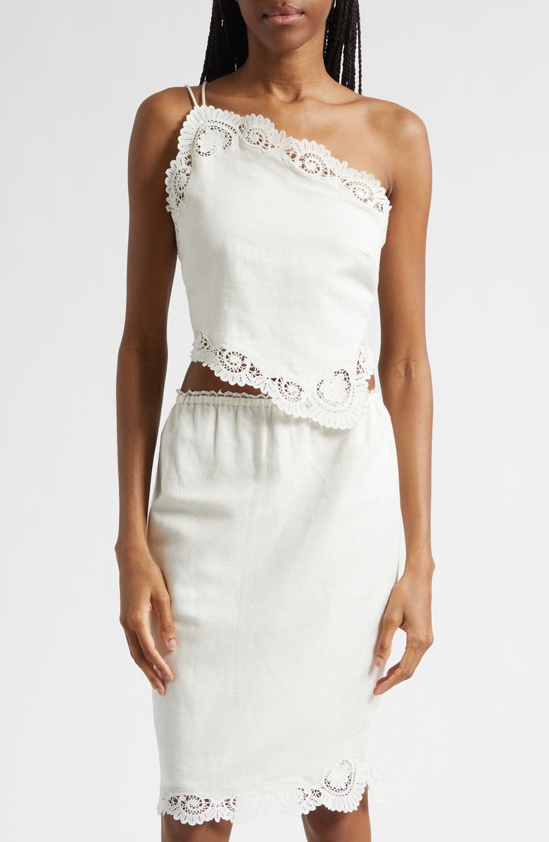 POSSE Darya Brodierie Trim One Shoulder Tie Back Top, Main, color, Cream
