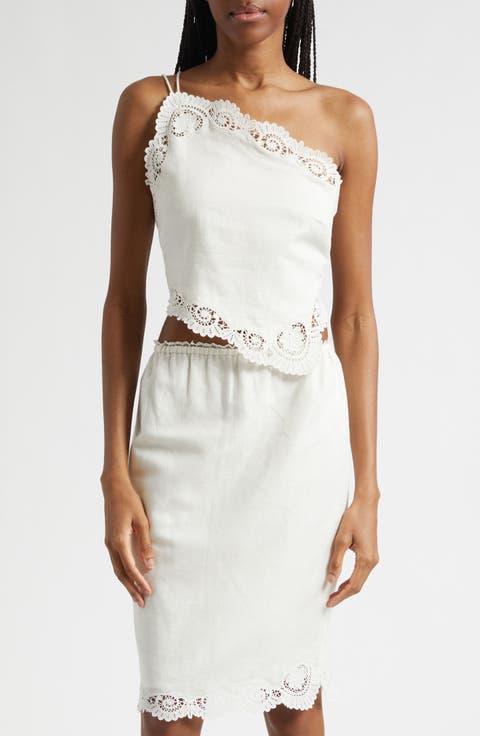 Darya Brodierie Trim One Shoulder Tie Back Top