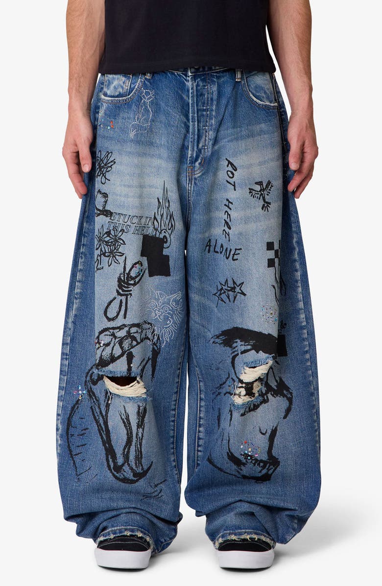 mnml Mega Baggy Sketch Denim Jeans, Main, color,