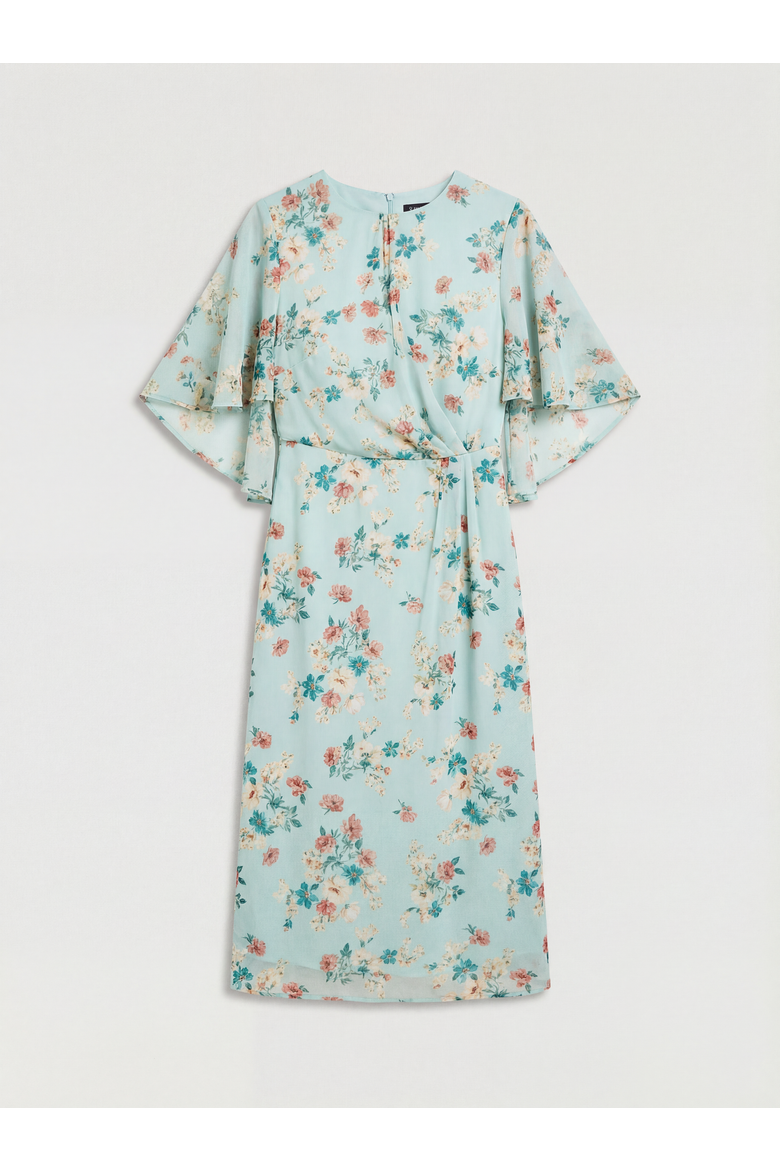 Cape Sleeve Ruched Midi Dress, Alternate, color, Sage