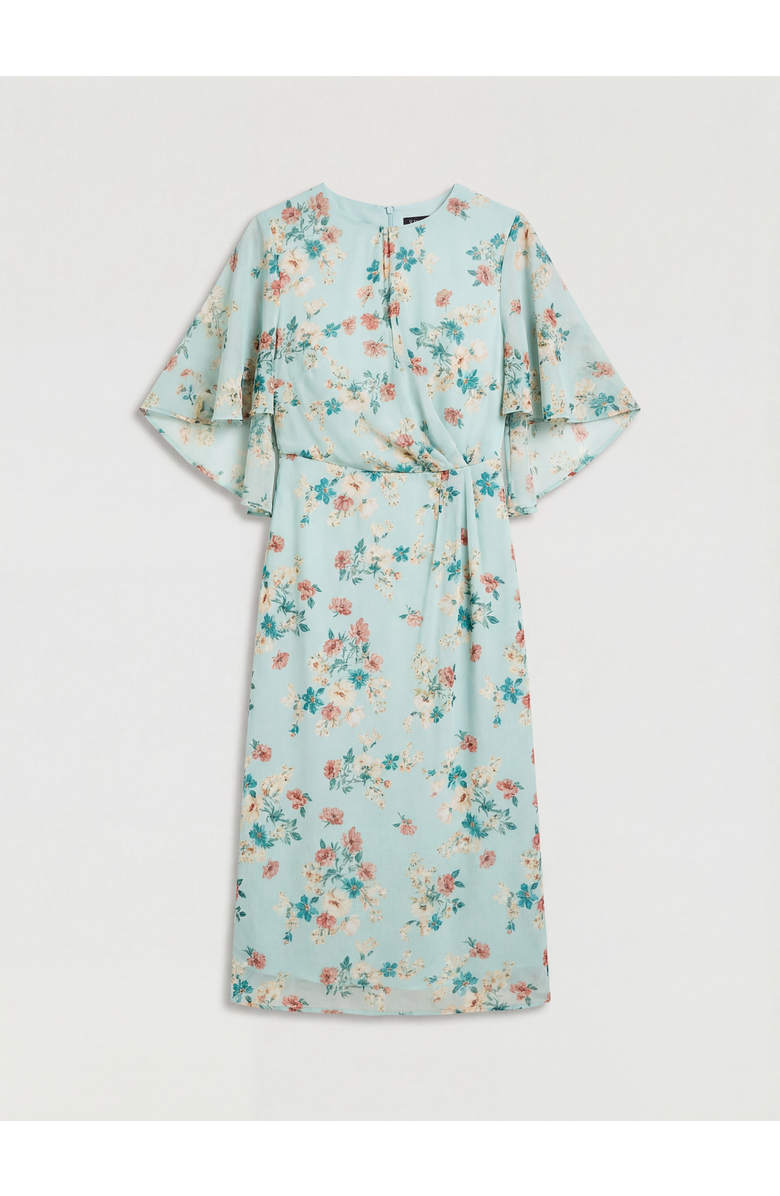 Wallis Cape Sleeve Ruched Midi Dress, Alternate, color, Sage