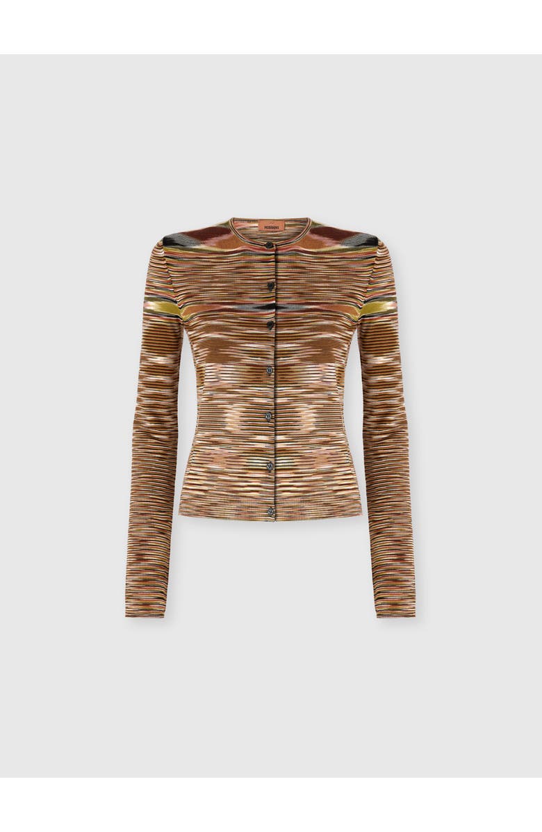 Missoni Short Crew Neck Cardigan In Smooth Flame Knit, Main, color, Multicoloured