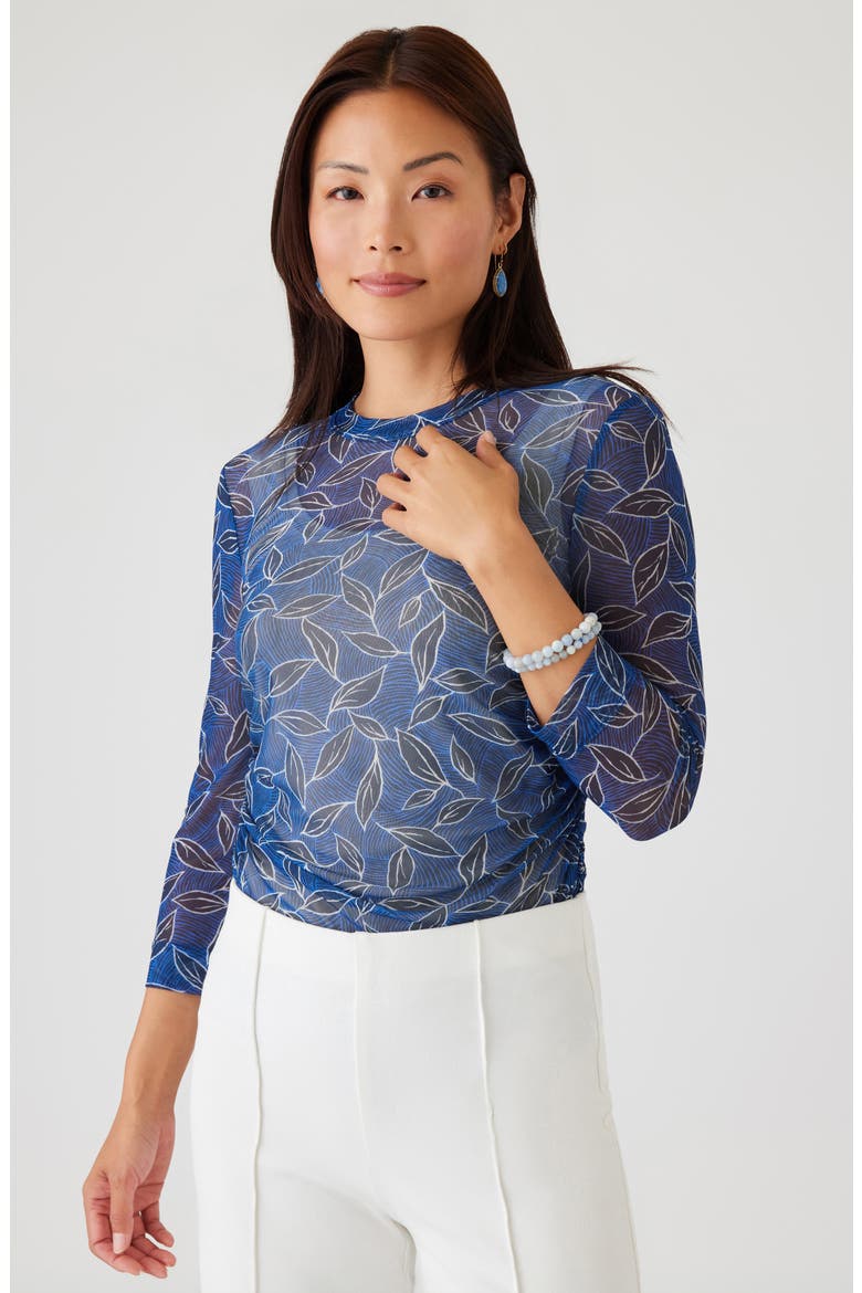Side Ruched Sheer Mesh Top, Alternate, color, PRINT