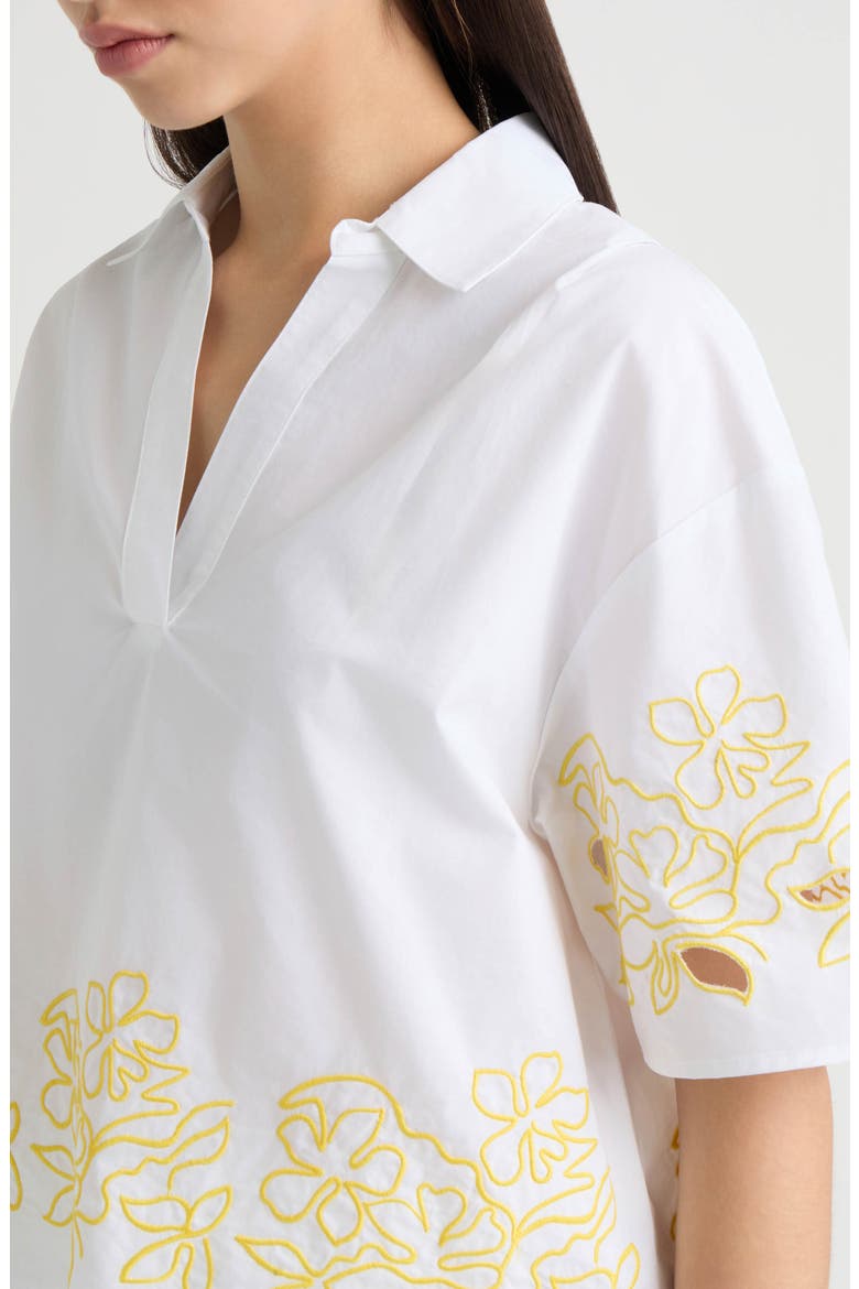 Embroidered Cotton Poplin Top, Alternate, color, WHITE/ YELLOW