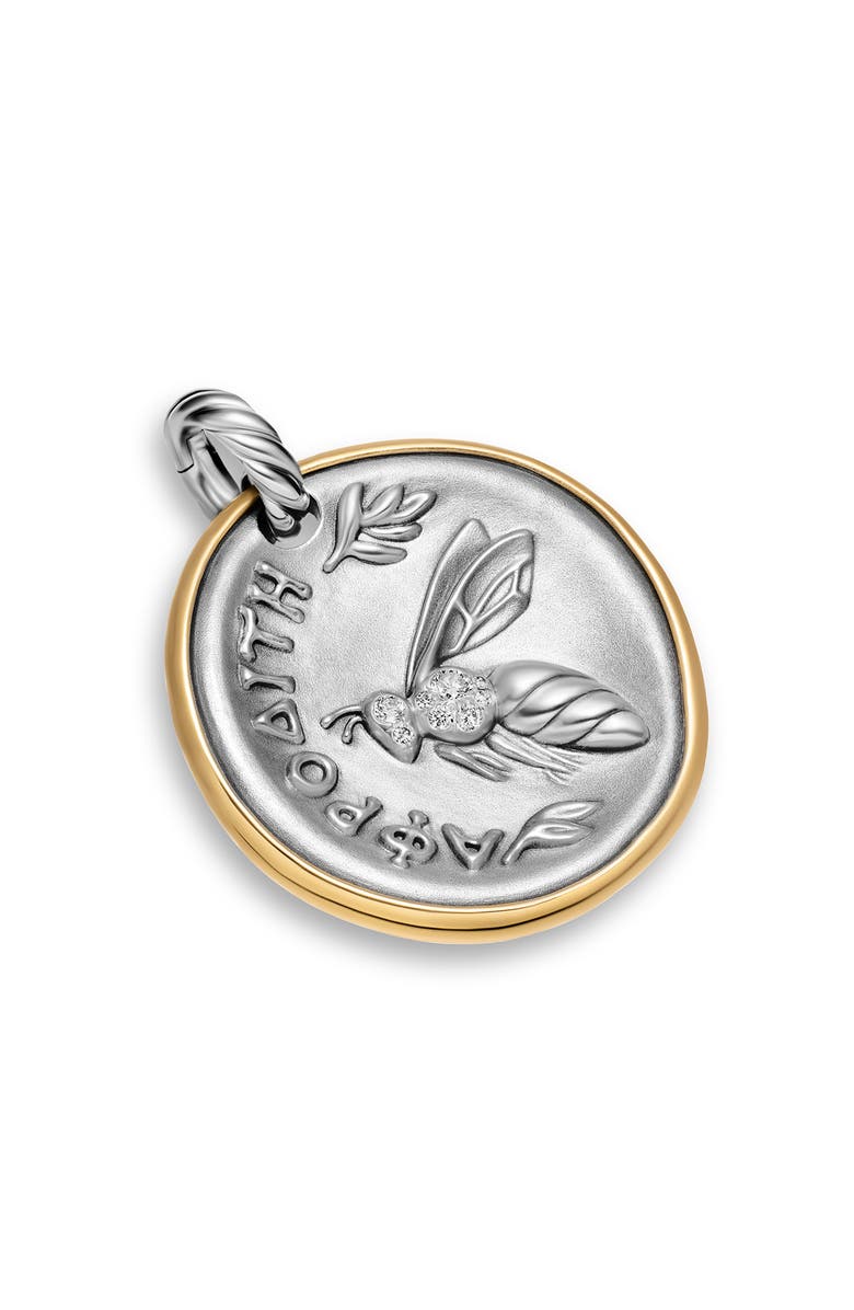David Yurman Aphrodite Medallion Amulet Sterling Silver with 14K Yellow Gold and Diamonds, 29.5mm, Main, color, Silver Pave