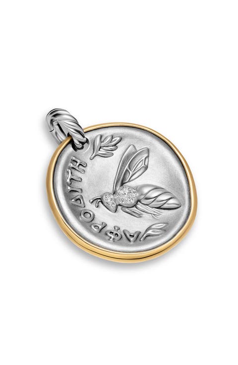 Aphrodite Medallion Amulet Sterling Silver with 14K Yellow Gold and Diamonds, 29.5mm