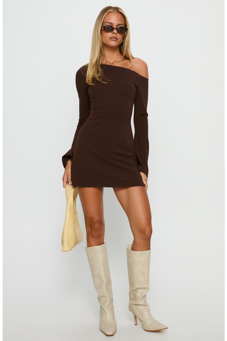 Adrietta One-Shoulder Long Sleeve Minidress, Alternate, color, BROWN