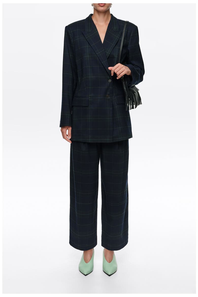 Checked Double-Breasted Tailored Jacket, Alternate, color, NAVY