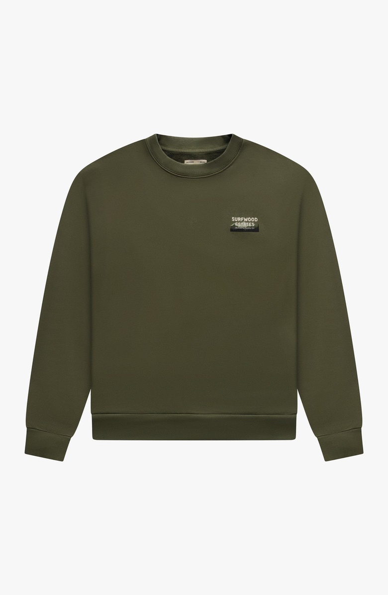 CALIFORNIA INCLINE Surfwood Estates Crewneck, Main, color, Moss Green