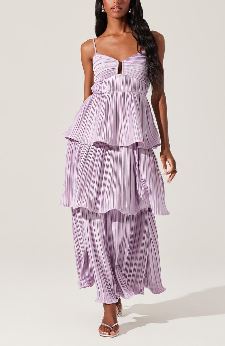 ASTR the Label Lupin Plissé Sleeveles Tiered Maxi Dress, Alternate, color, Lilac