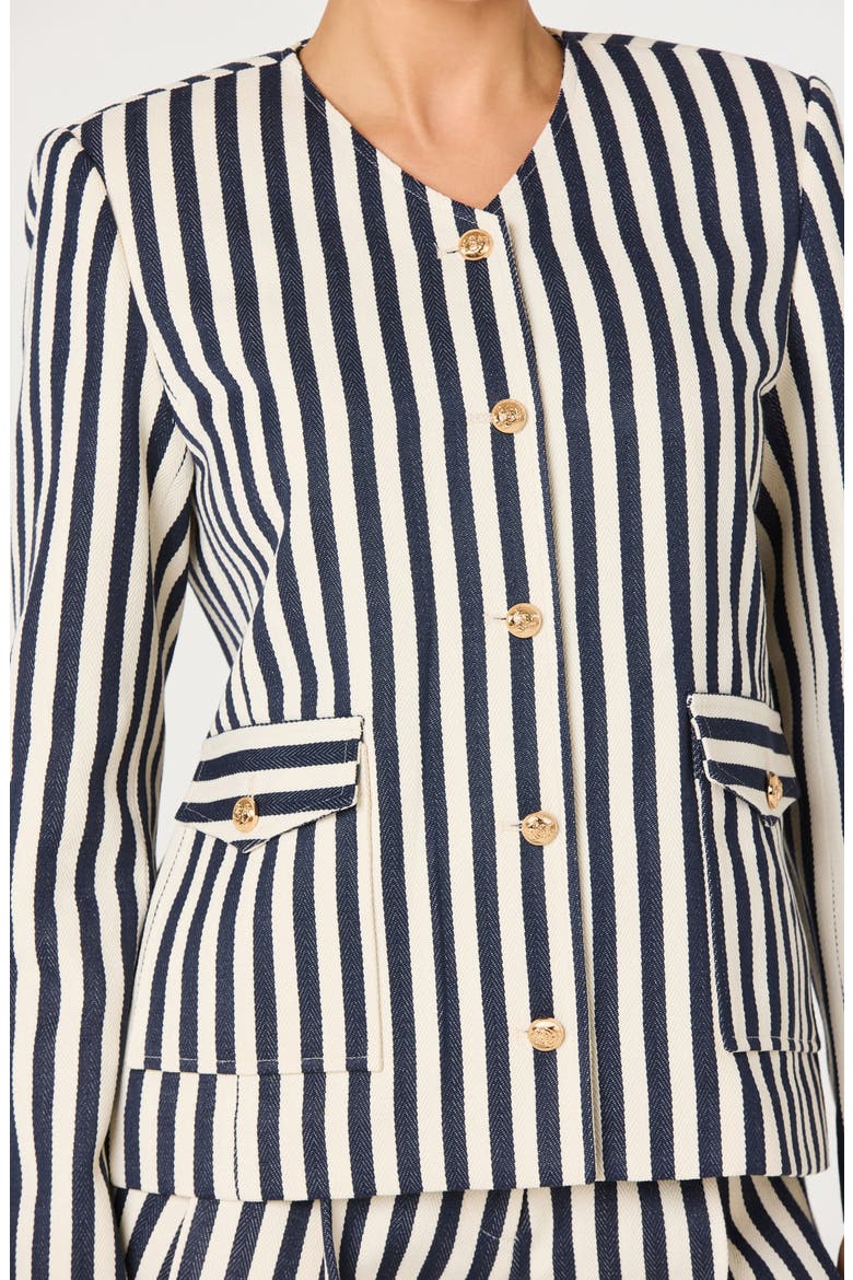 Danae Stripe Denim Jacket, Alternate, color, CREAM NAVY STRIPE