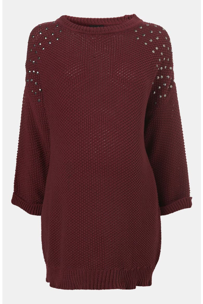 'Grunge' Studded Maternity Sweater, Main, color, BURGUNDY
