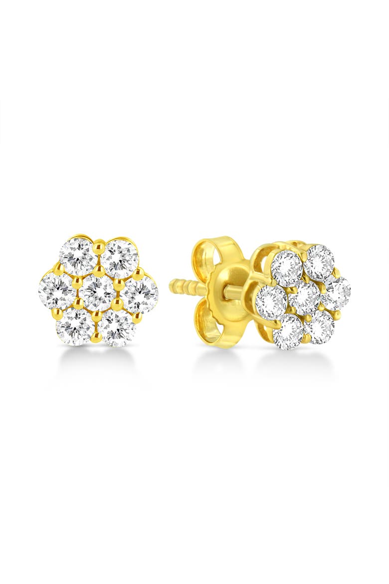 14K Yellow Gold 1/2 Cttw Brilliant Round Cut Diamond Floral Cluster Stud Earrings with Pushbacks, Alternate, color, Yellow Gold