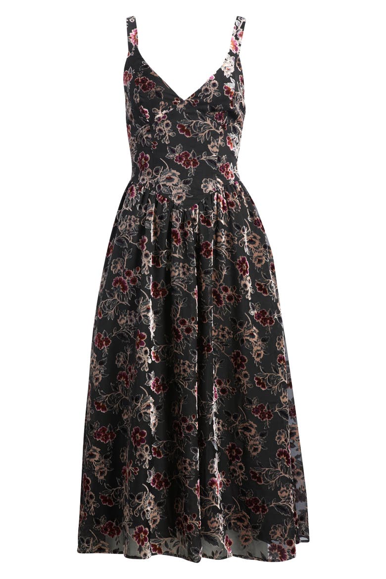 Rosalyn Corset Seam Velvet Midi Dress, Alternate, color, CHF CHF