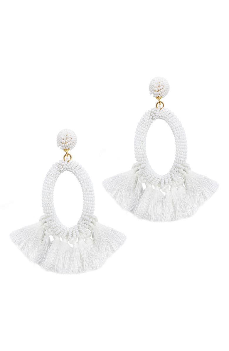 Adornia Beaded Fringe Drop Earrings, Main, color, White