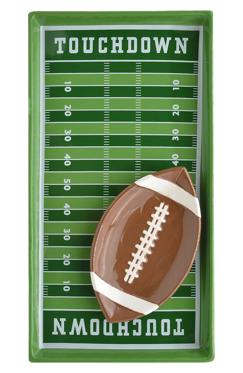 Godinger Football Chip Dip Melamine Tray, Main, color, Green Multi