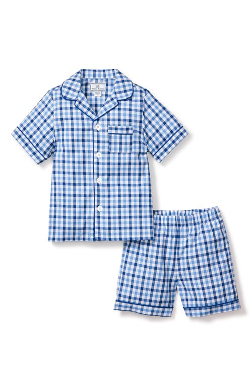 Petite Plume Kids' Gingham Cotton Blend Twill Two-piece Short Pajamas In Blue