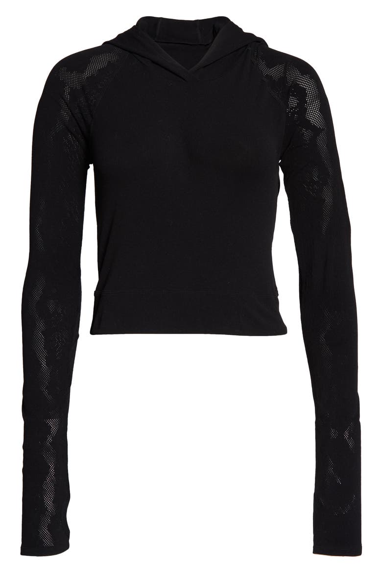 Lucky Layer Cutout Back Crop Hoodie, Alternate, color, BLACK